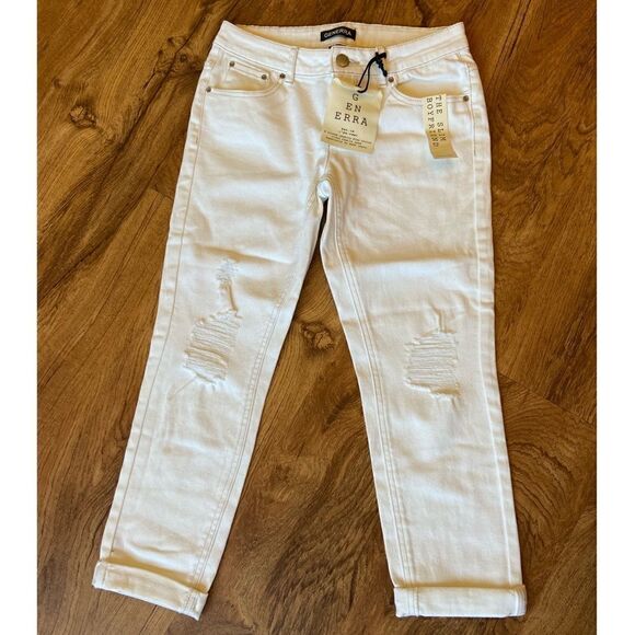 NWT Generra Boyfriend Slim ripped white cropped jeans - Picture 1 of 4